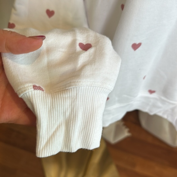 Marled Sz M Soft Cotton Hoodie Lounge sweater Cream with Hearts Love - Picture 6 of 9